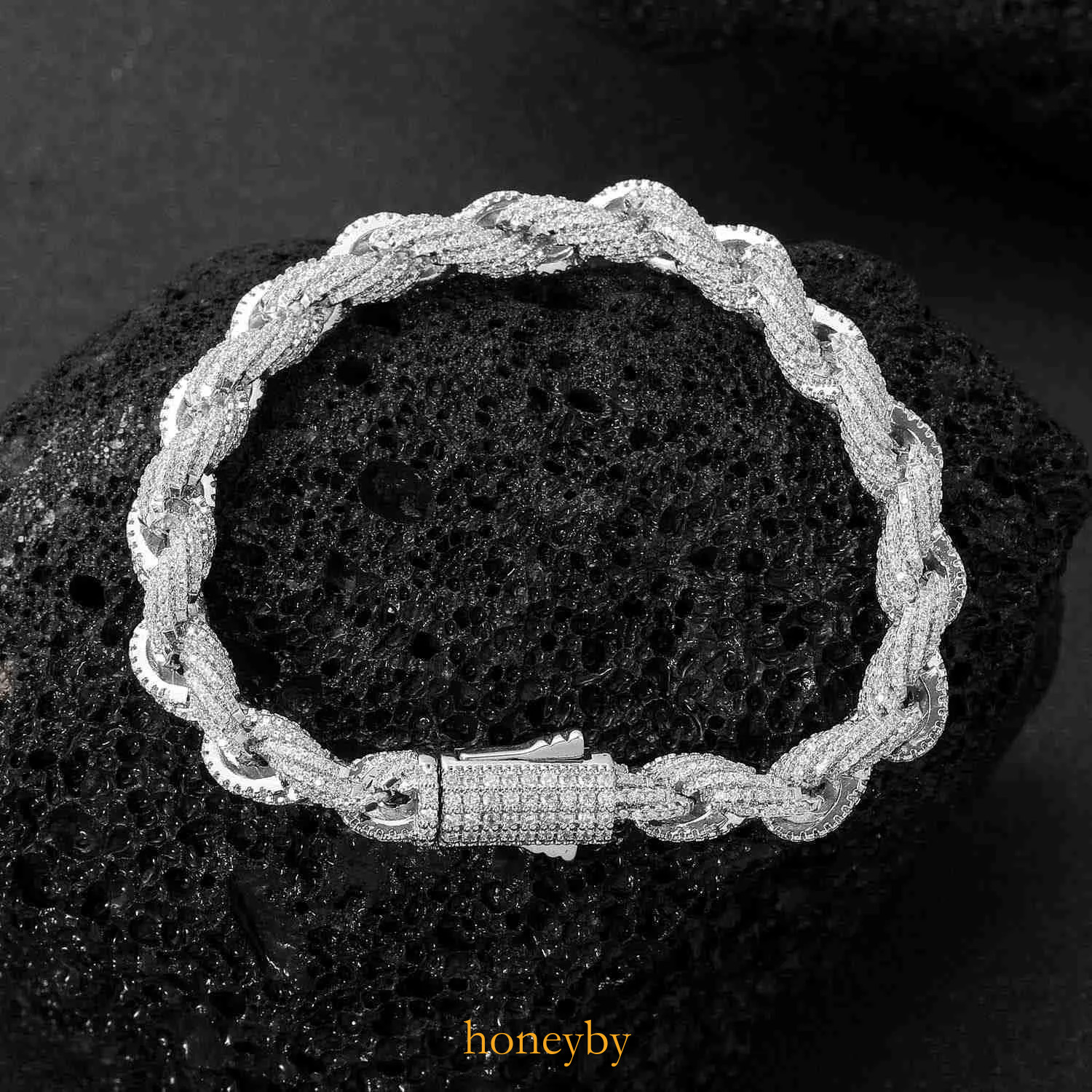 Hip Hop Jewelry Vvs Moissanite Full Diamond Cuban Rope Chain Bracelet 8mm Iced Out Gold Miami Link Necklace