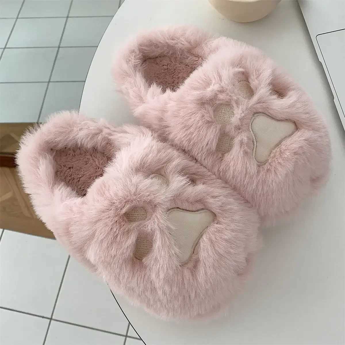 Women Kawaii Cat Claws Fluffy Fur Plush Slippers Womens Home Slippers Cute Cotton Non Slip Winter Shoes Women Christmas Gift S260305