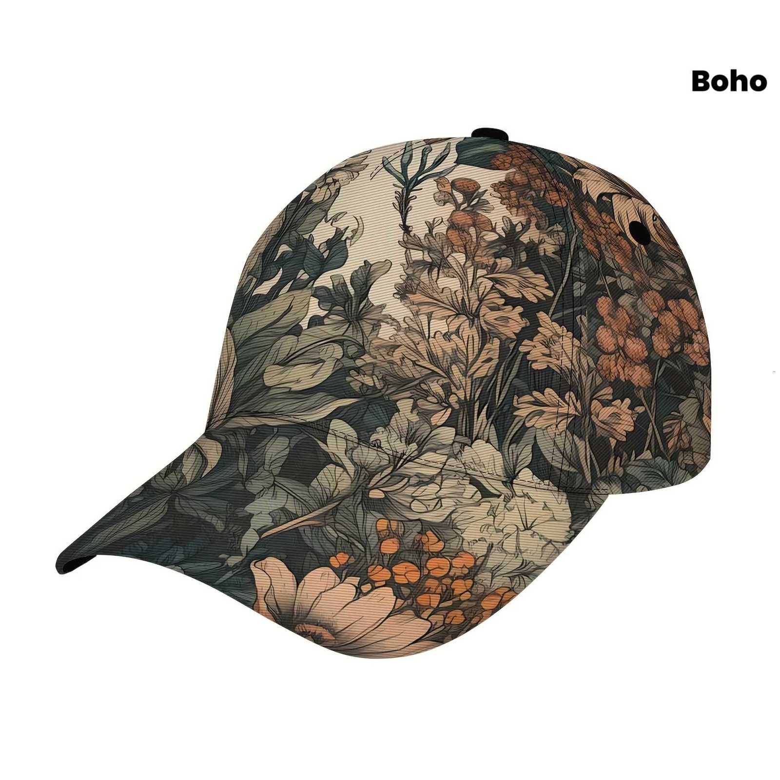 Adjustable Bohemian Floral Print Baseball Cap Lightweight Polyester Snapback with Full Print Design Ideal for Outdoor Activities S260306