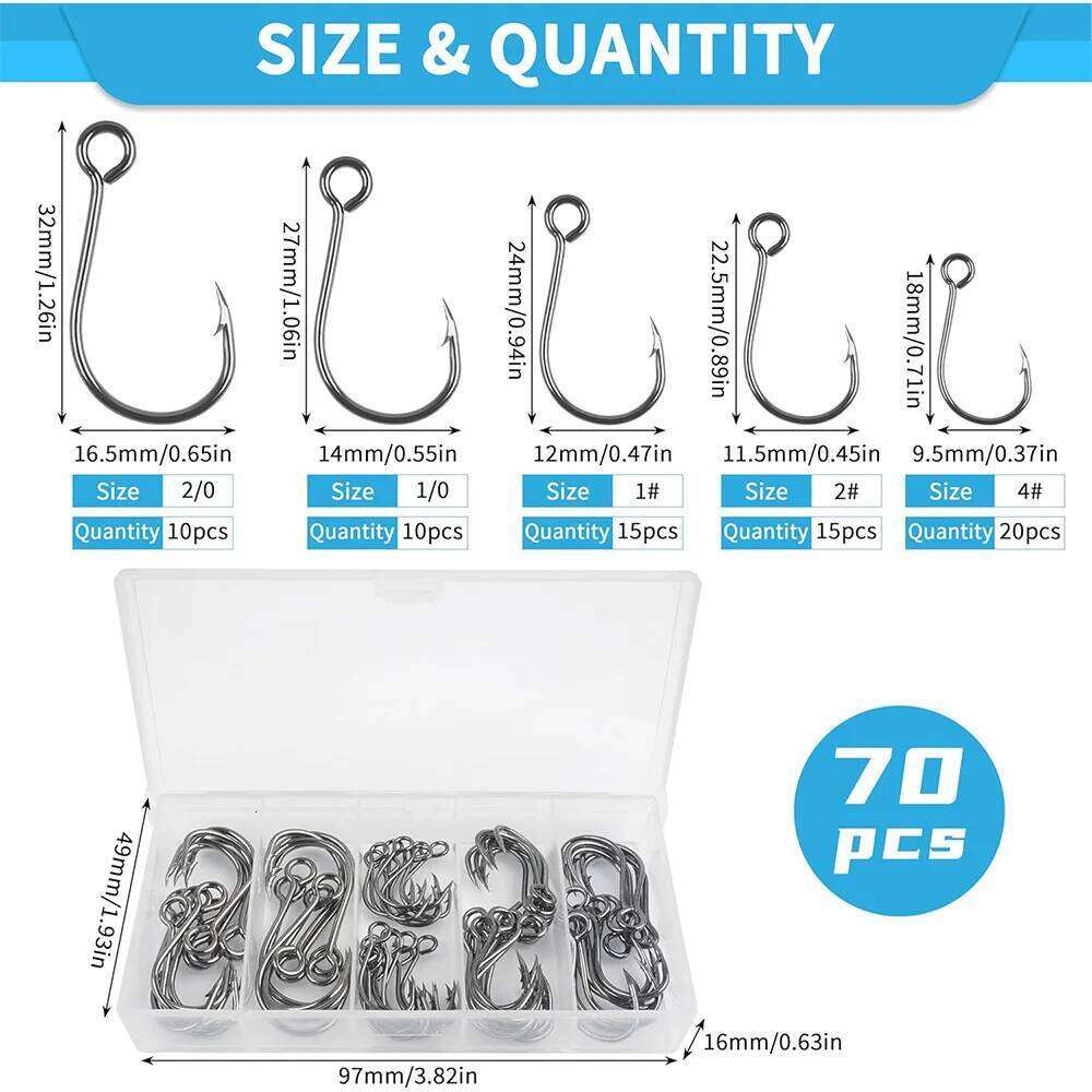 70Pcs Fishing Inline Replacement Hard Lures Circle Large Eye Single Bait Hooks for Bass Trout Lure S260305
