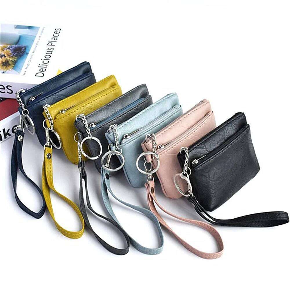 Women Men Kids Wallet Lady Double Zipper Purse Pu Leather Multifunctional Coin Money Credit Card Key Ring Keychain Handbags C260304