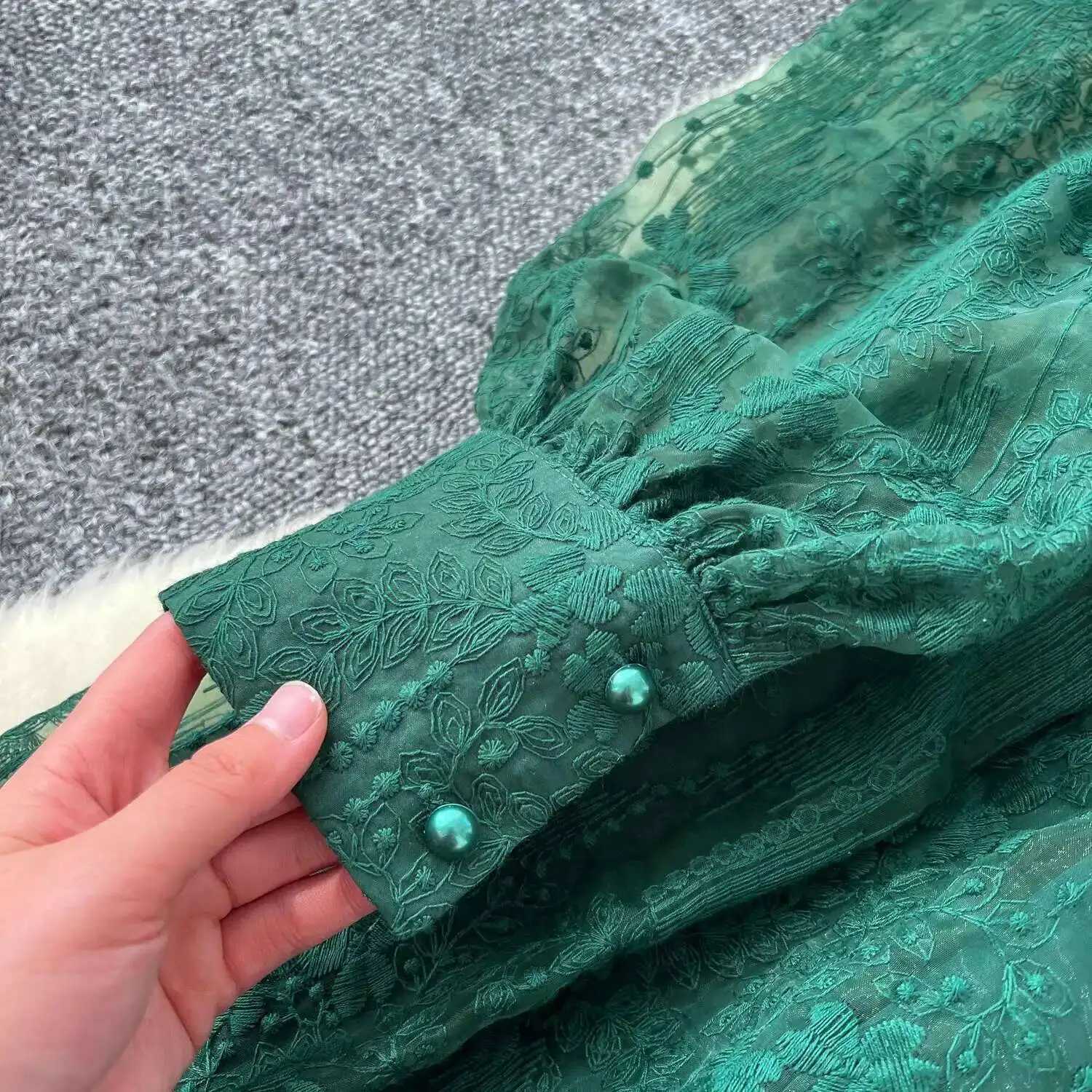 Luxury Embroidery Formal Dresses Women Summer Autumn Lantern Long Sleeve Lace Vestidos Pearl Prom Evening Birthday Dress Party X260306