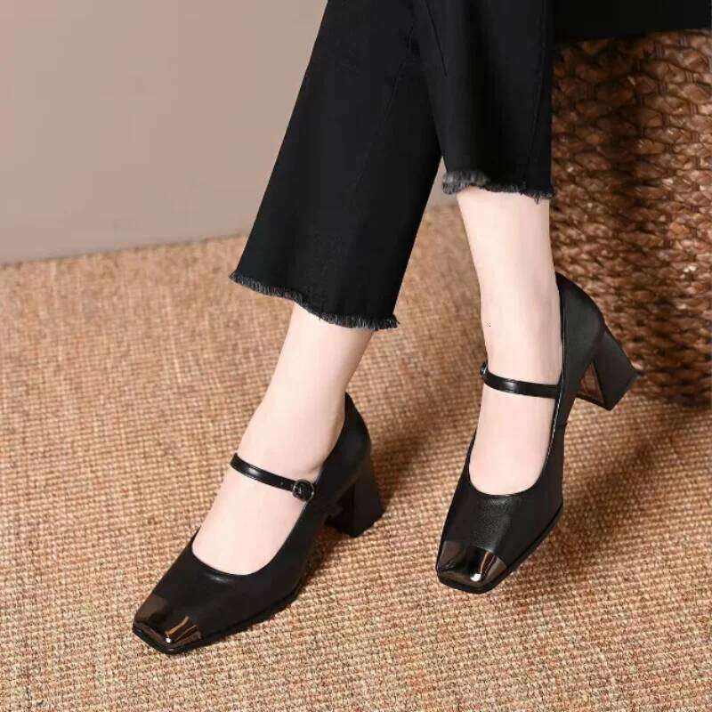 Women's Mary Jane High Heels-Chunky Heeled Square-Toe Vintage Pumps Spring Comfortable Dress Shoes for Office, Parties, Weddings
