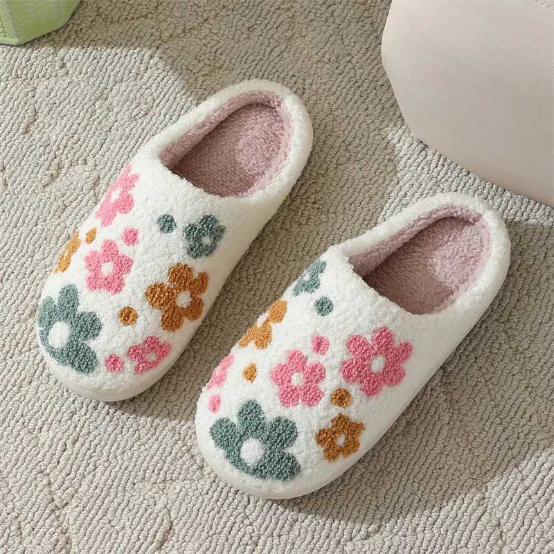 Winter Home Furnishings colorful Flowers/Cherries Pattern Cotton Slippers Non Slip Thick Bottom Wear-Resistant Cotton Slippers S260305