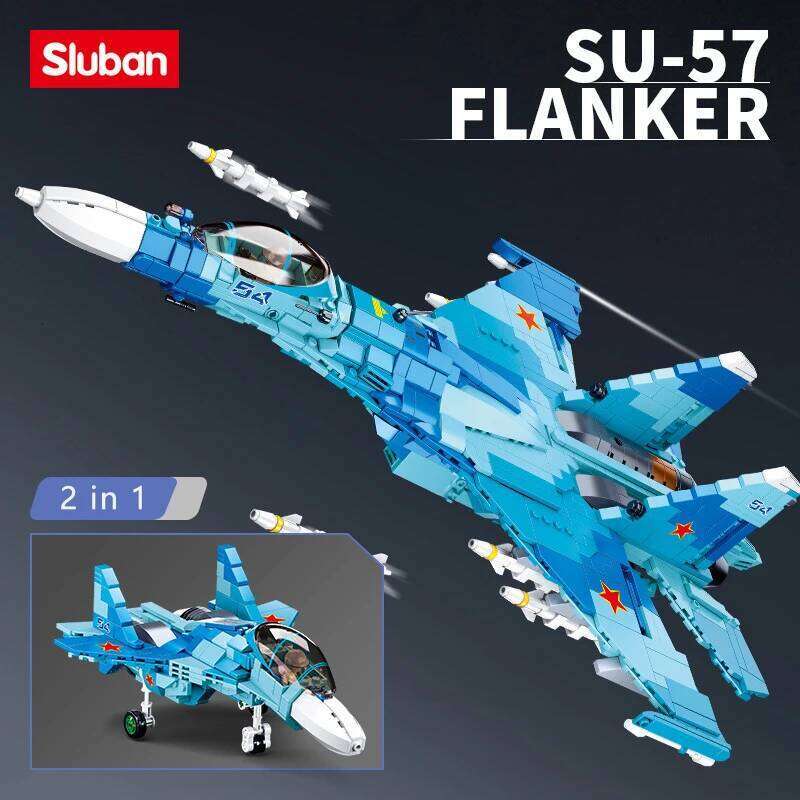 Sluban Military Air Force Weapon Sukhoi Su-27 Su-57 Flanker Fighter Building Blocks Kit Bricks WW2 Classic Model Toys Boys Gift Z260306