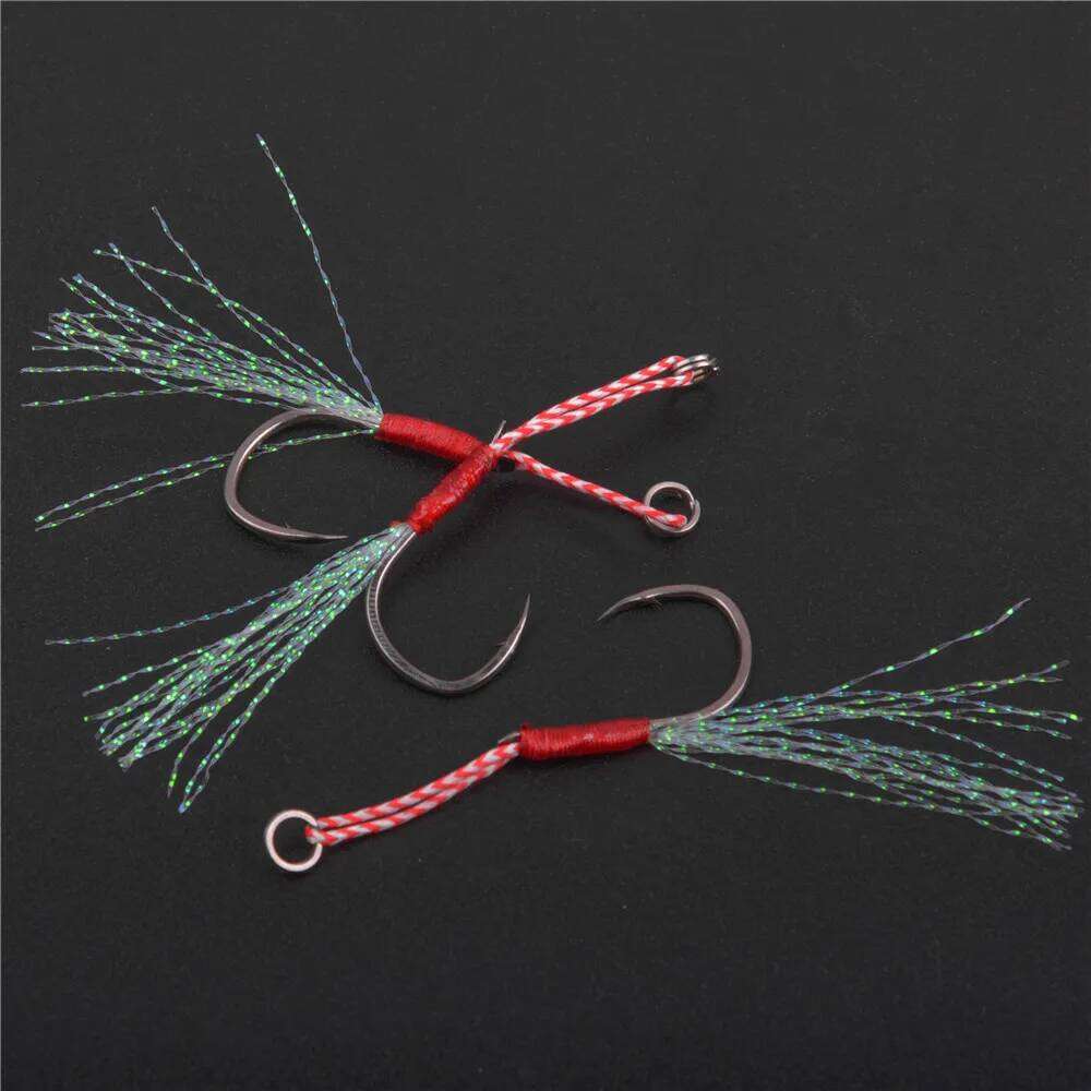 50Pcs assist hooks for slow jigging Metal Jig Barbed Hook Tying Up Fishhook With Teaser Feather Saltwater fishing hook set S260305