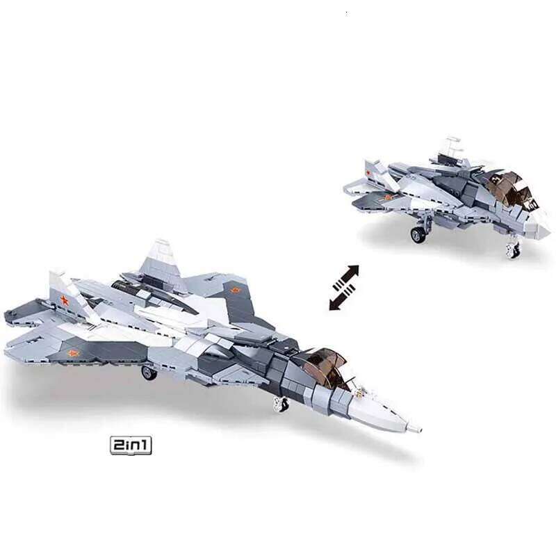 WWII Sukhoi Su-57 Modern Stealth Fighter Military Aircraft Soldier Building Blocks Sets Airplane Model Dolls Brick Toys Kids Z260306