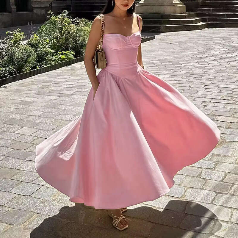 2026 Spring New Collection: Cross-Border European and American Foreign Trade Women's Clothing, French Elegant Retro Style Dopamine Camisole Dress