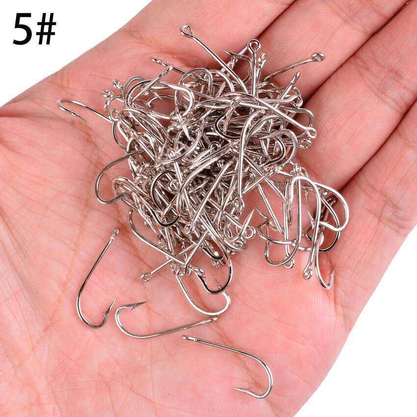100pcs Saltwater Hook White Color Single Hooks Jig Head Crank Barbed Fishhook Set Kit High Strengt Fishing Tackle Box S260305