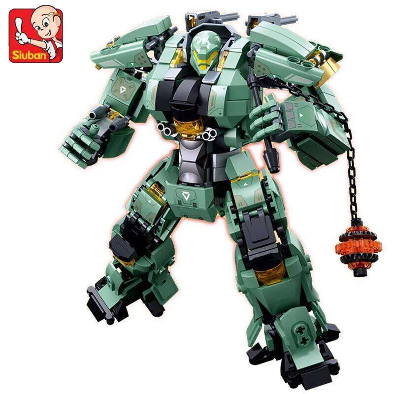 Sluban 542PCS Green Warrior With Chain Hammer Building Blocks Robot Battle Armor Assembling Educational Toys for Boys Gift Z260305
