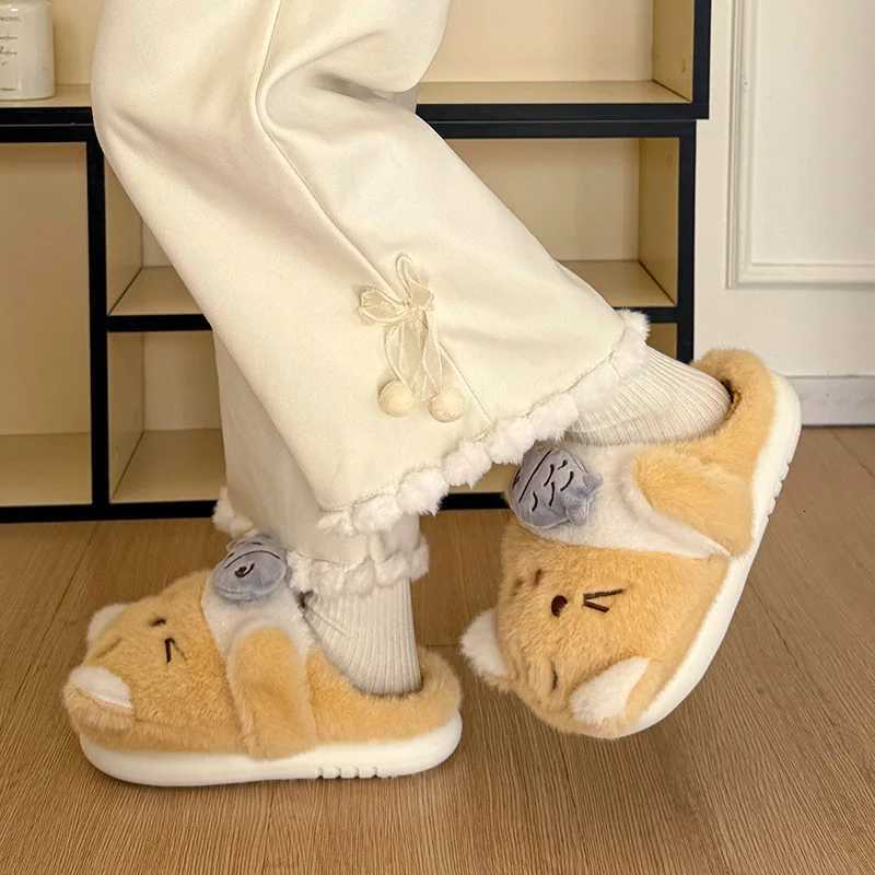Womens 2025 New Autumn and Winter Cartoon Cute Cat Fluffy Thick Soles Cotton Slippers S260305
