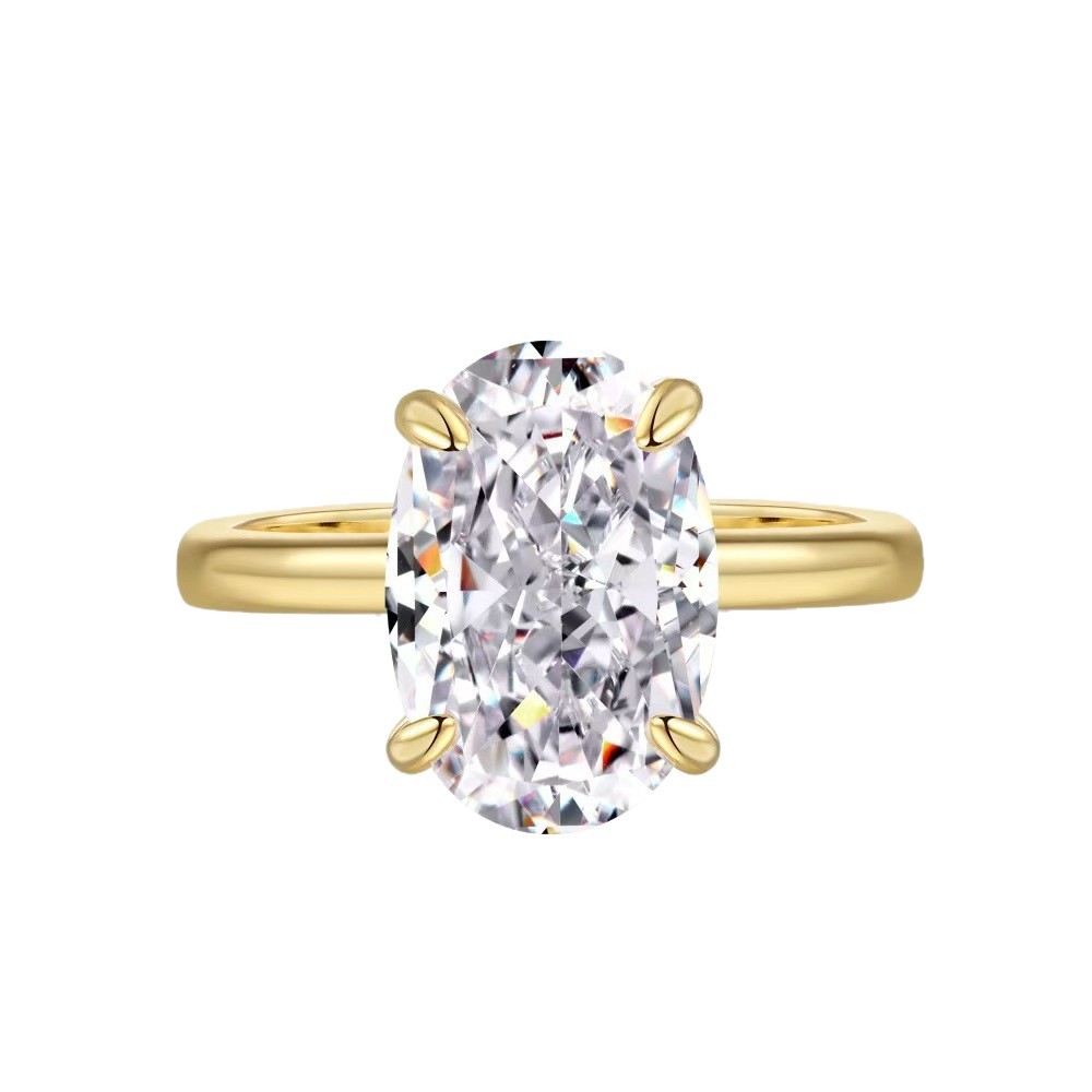 2026 Ins Top Sell Solitaire Wedding Ring Simple Fashion Jewelry 18K Gold Fill Large Oval Cut 5A Zircon CZ Diamond Elegant Party 8CT Women Bride Ring L
