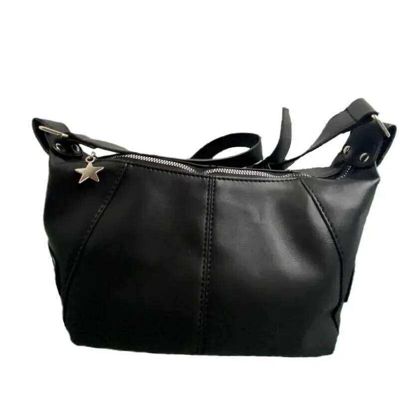 Y2k Korean Gothic Star Girl Black Handbag Harajuku Aesthetic Vintage Shoulder Crossbody Bag Trendy Women Messenger Tote Bags