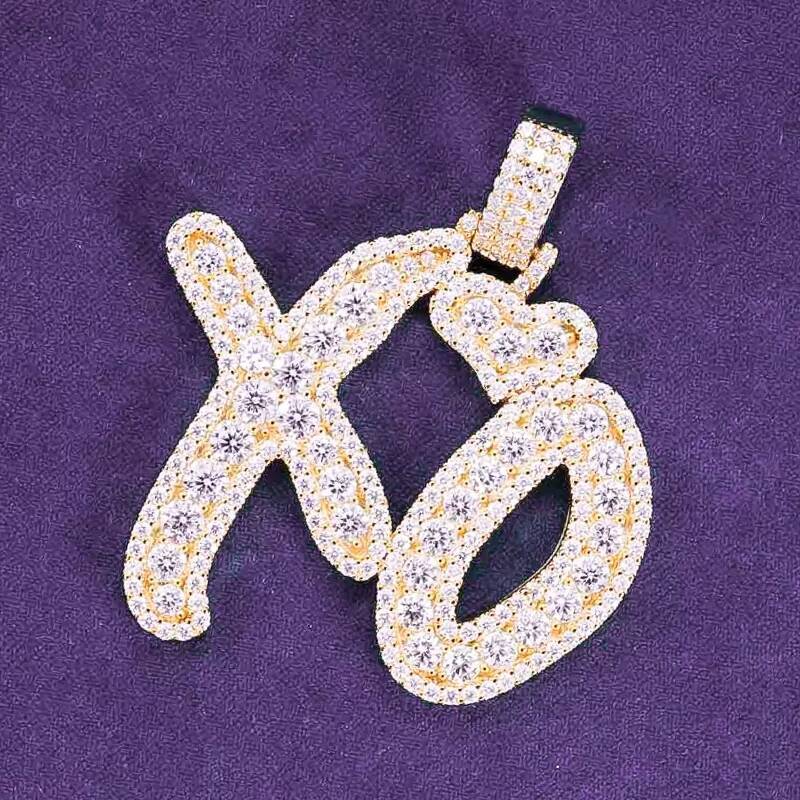 GRA Hip Hop Iced Out Bling 925 Sterling Silver Pass Diamond Tester VVS Moissanite Letter XO Cluster Pendant for Men Women