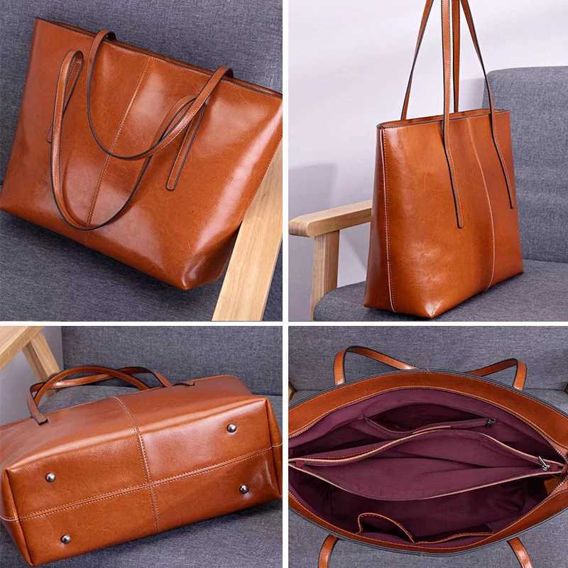 Burminsa Cowhide Genuine Leather Large Tote Bags For Women 2026 Designer Commuter Shoulder Bags Shopper Ladies Handbags H260306