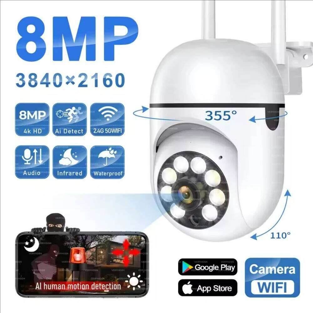 8MP Wifi IP Outdoor Wireless Security Surveillance PTZ Camera 4X Zoom Cameras AI Human Tracking Two-way Audio HD Night Color Cam 26W0306
