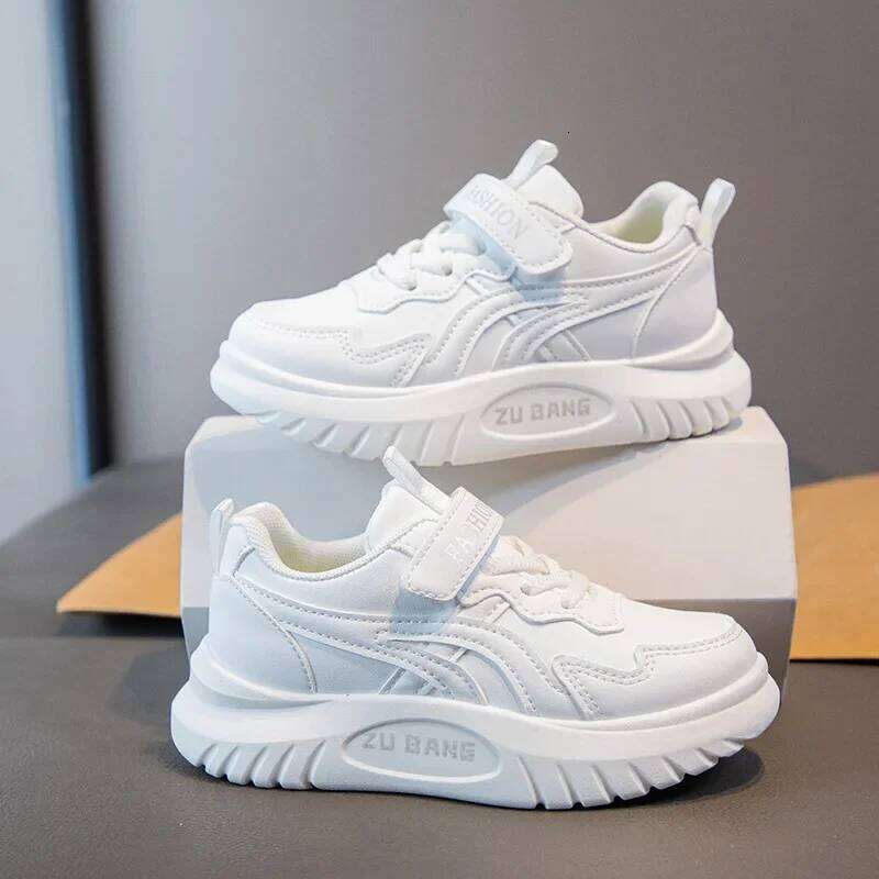 Boys' Spring New Children's Leather Surface Lightweight Breathable Primary School Boys and Girls Sports White Shoes 26Y0304