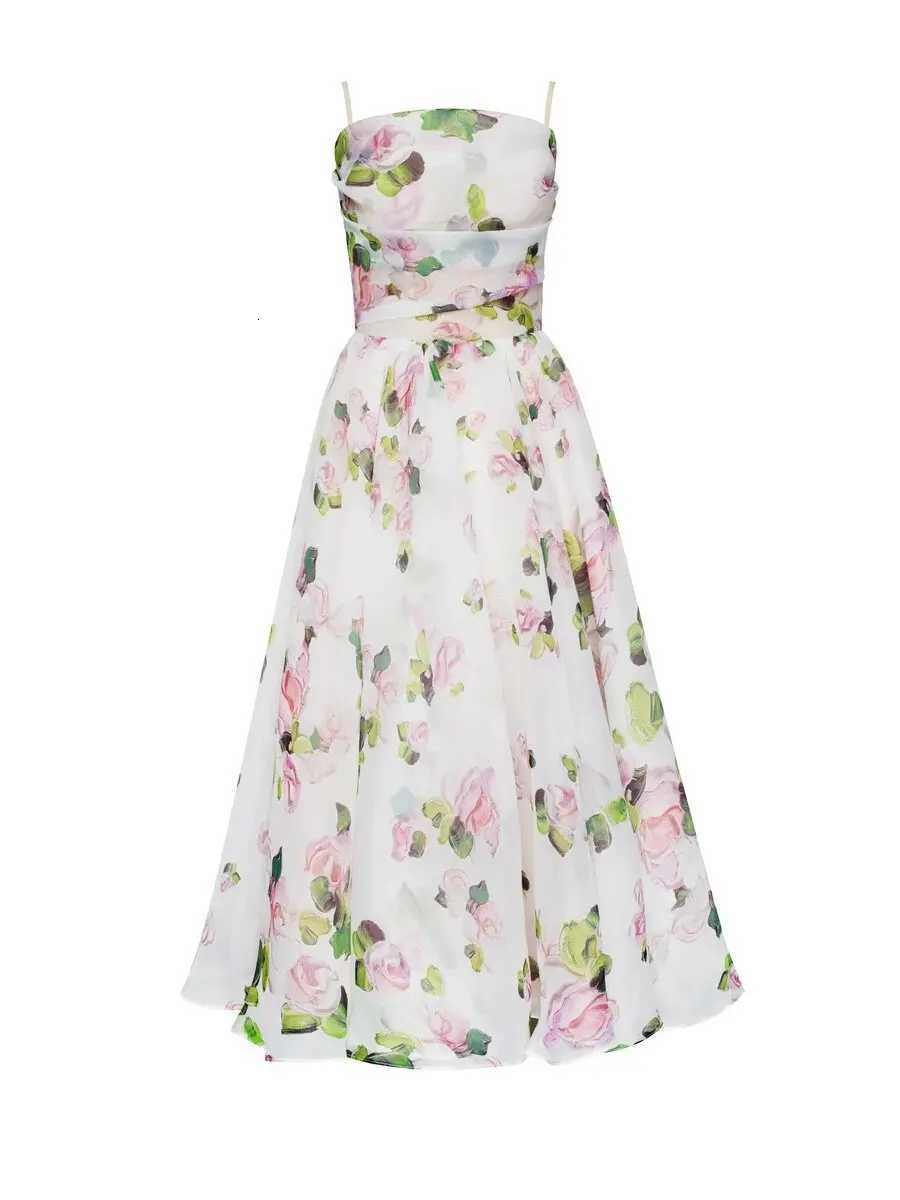 Strapless Spaghetti Straps Flowers Print Knee Length Dress X260306