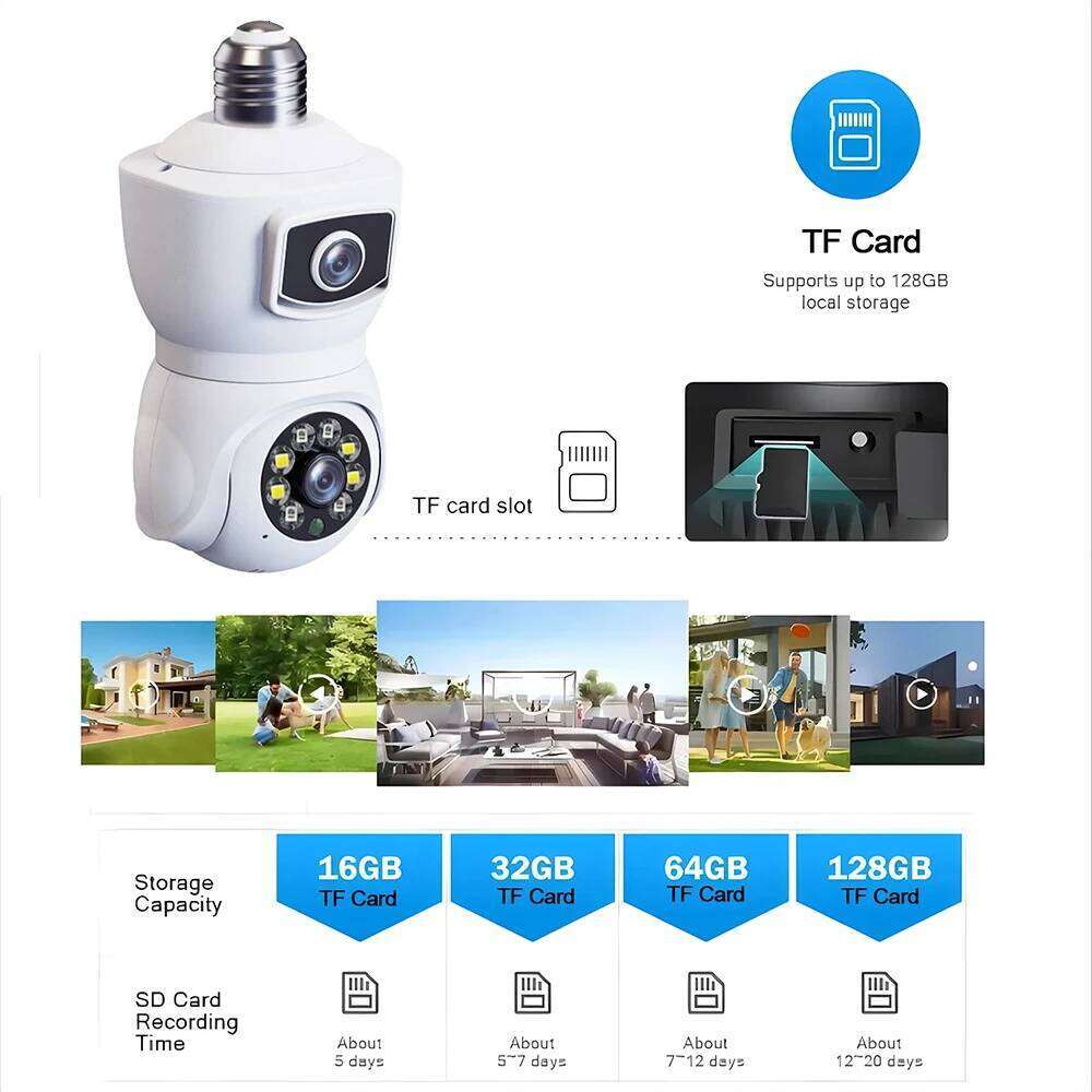 4K 8MP E27 Bulb WiFi Dual Lens Color Night Vision Auto IP Camera Tracking Two Way Audio Indoor Outdoor Security Camcorder 26W0306