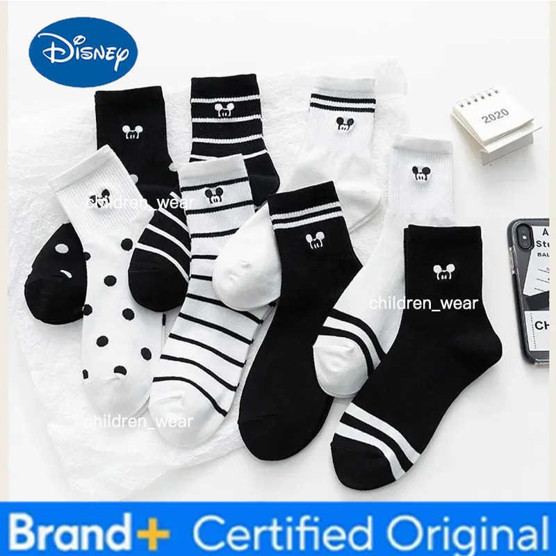 Disney Mickey Mouse Socks Women Cotton Fashion Black White Sports Breathable Anime Couple Cute Cartoon Girls Skateboarding Socks H260306