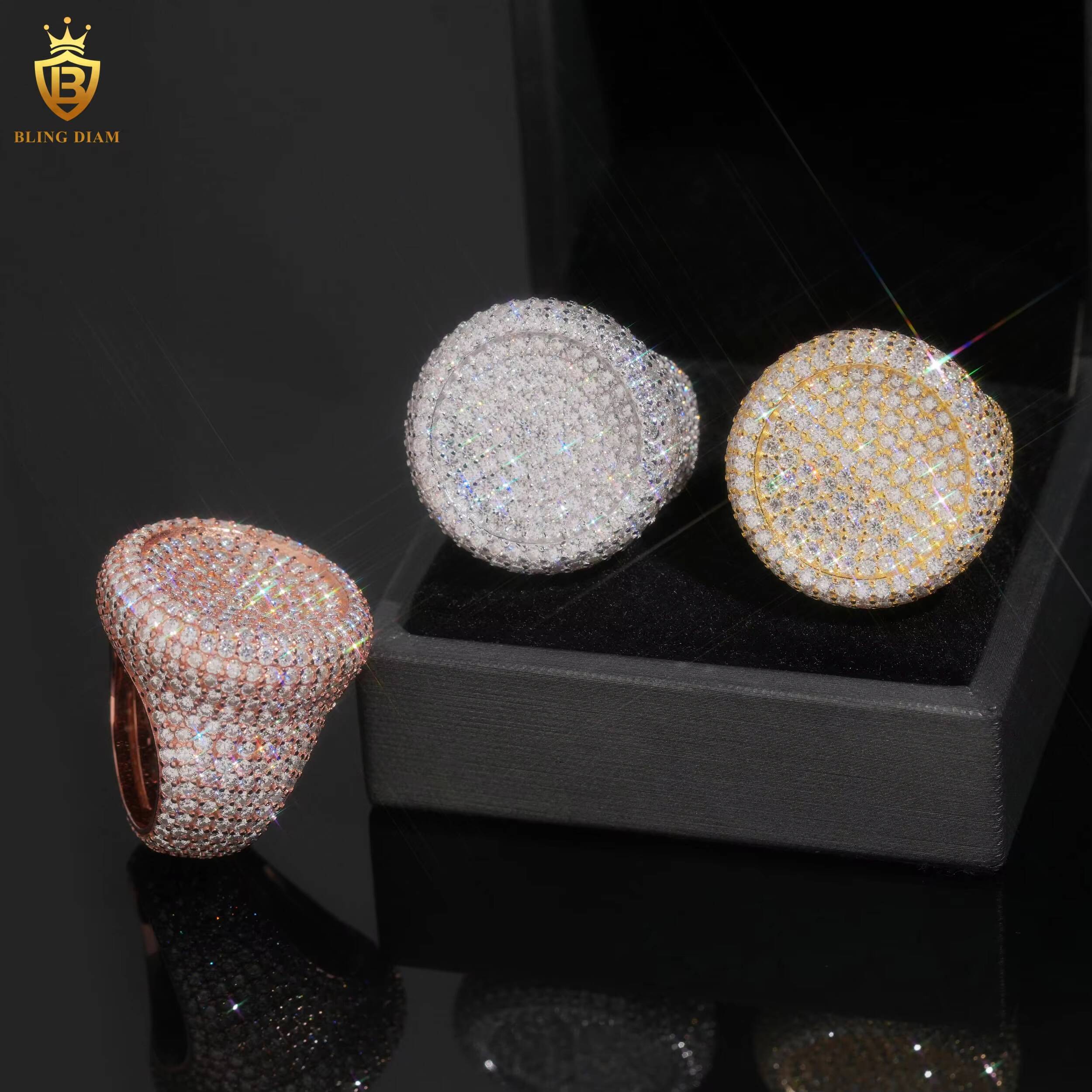 Iced Out Silver Rings Moissanite Ring Hiphop Round Brilliant Moissanite GRA Certified D VVS Fine Moissanite Jewelry Rings Men