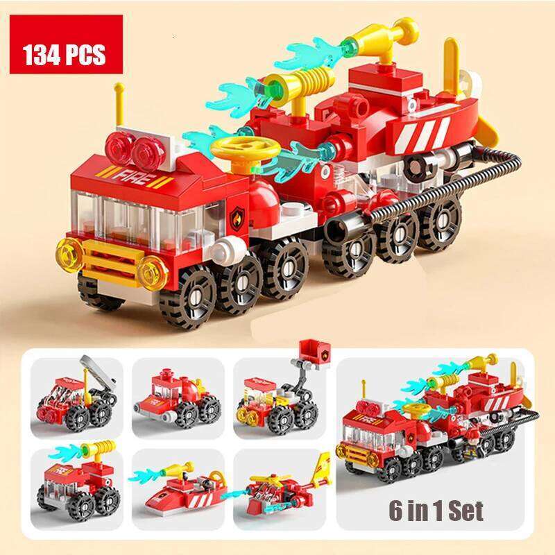 City Ambulance Fire Engine Airplane Car Helicopter Carrier Vehicle DIY Assemble Aircraft Model Building Blocks Bricks Kids Toys Z260306