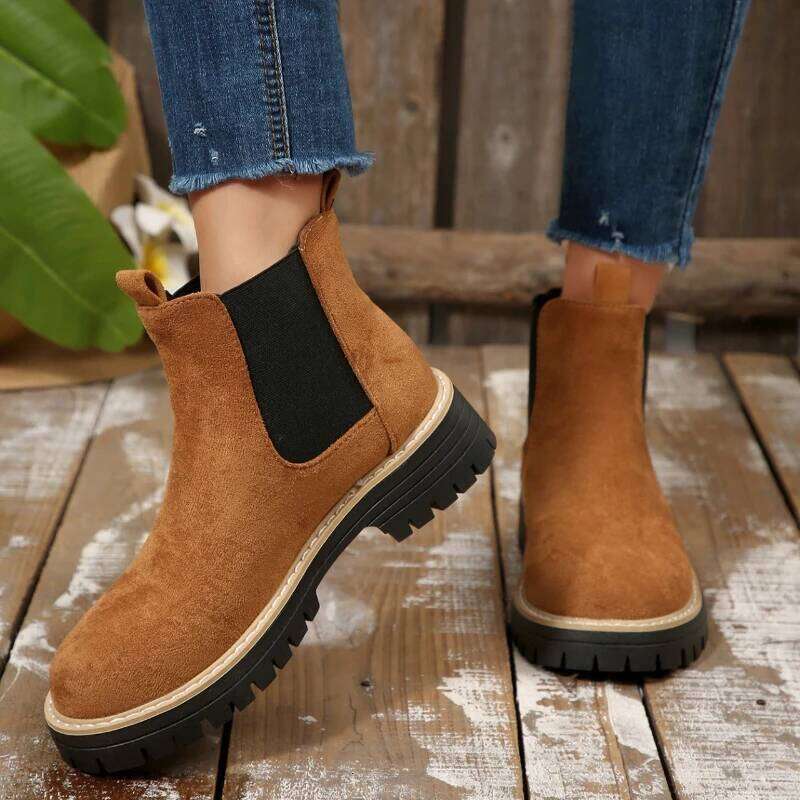 2026 new winter hot selling comfortable casual short boots, fashionable round toe square heel Chelsea boots