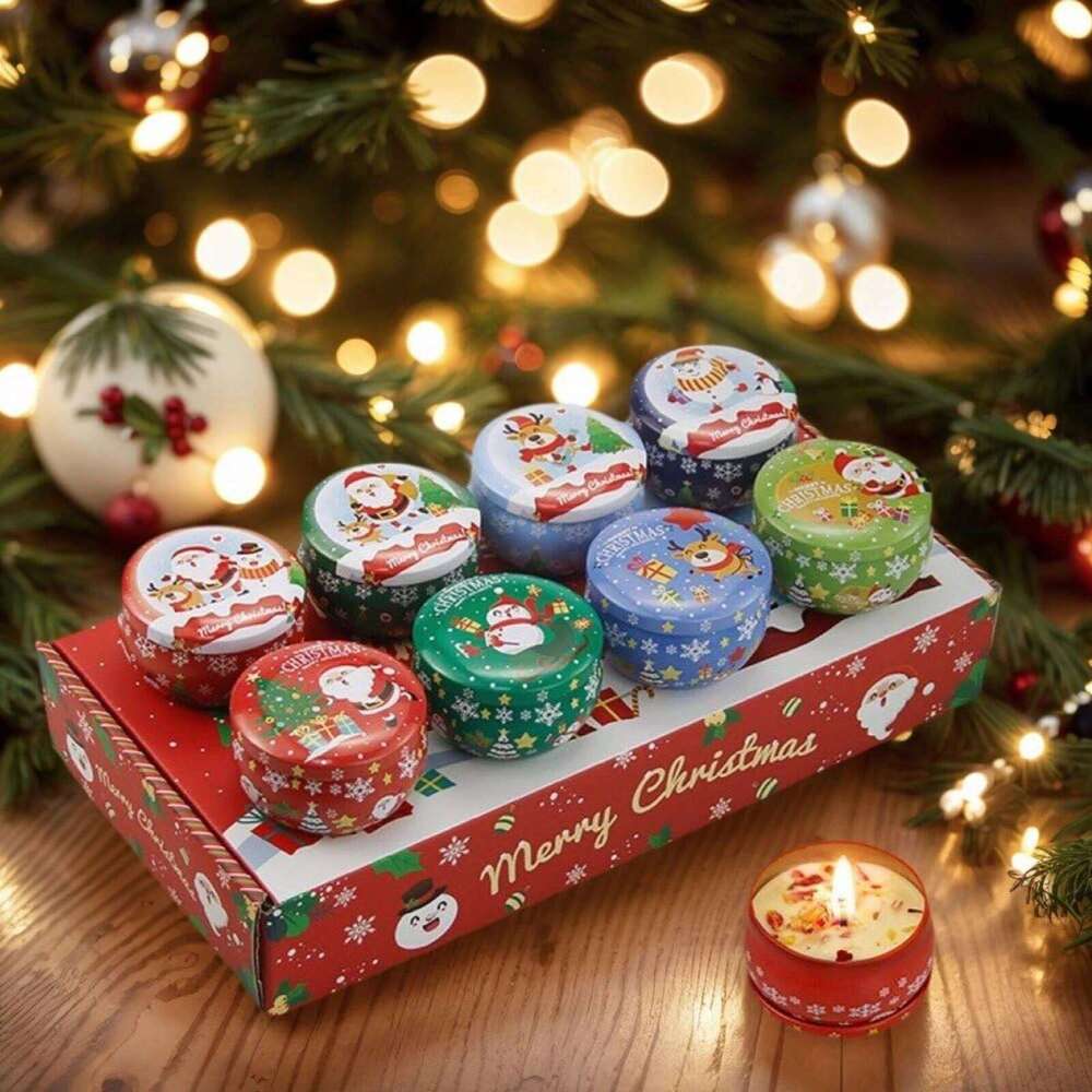 Soy Wax Christmas Scented Gift Set - for Holiday Party Decor with Long-Lasting Fragrances 8pcs Xmas Aromatherapy Candle W260304 W260305
