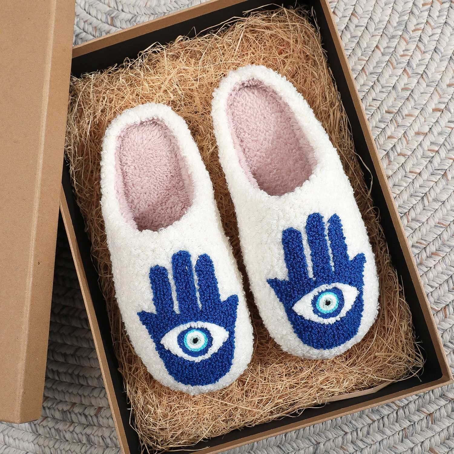 Winter Funny Palm Fur Slippers Home Wear-Resistant Non-Slip Plus Velvet Thick Bottom Cotton Slippers S260305