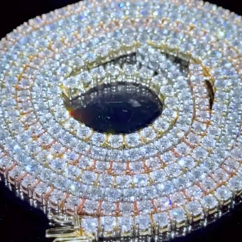 4MM Tennis Chain VVS1 D Moissanite Tennis Necklace Men Iced Out Round Brilliant Cut 925 Silver Rose Gold Plated Jewelry