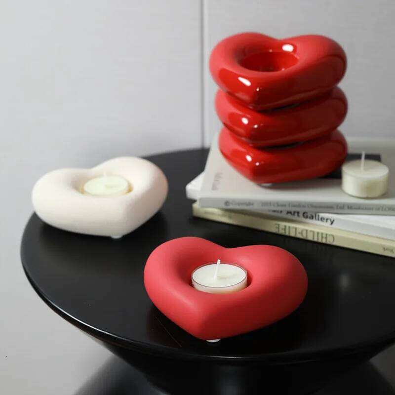 Valentine Day Gift Ceramic Red Heart Candle Holder tea light candle holder XJ260305