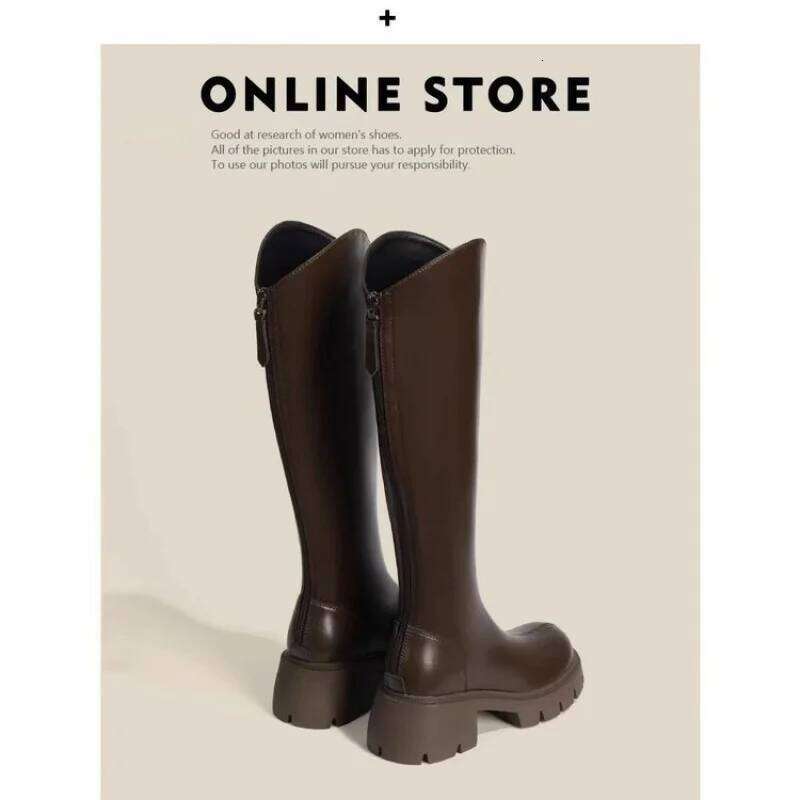 2025 New Women's Knee-High Boots with Chunky Heel Platform - Fashionable, Versatile Choice for Autumn & Winter Trends