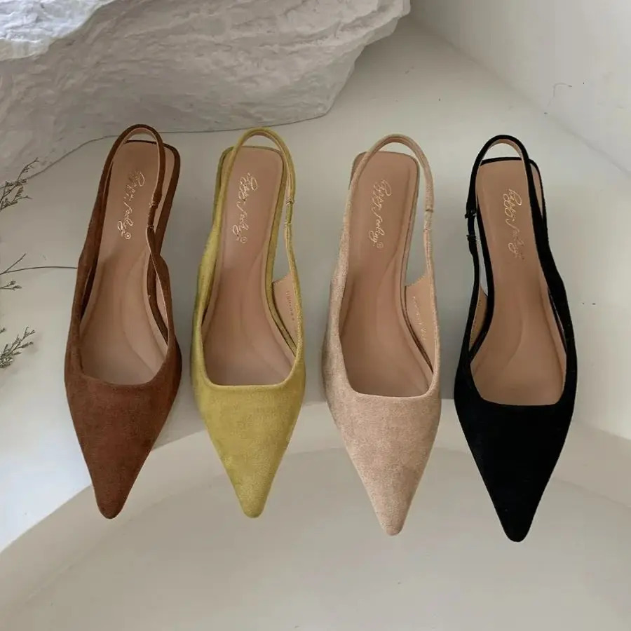 Bailamos Women Sandals Pointed Toe Elegant Low-heel Shoes Summer Fashion Slingback Woman Mules Shoes Pumps Dress Shoes 260303