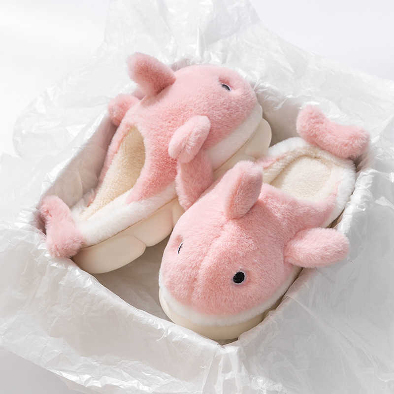 Cute Whale Cotton Slippers Female Winter Couple Indoor Home Mens Winter Cartoon Wool Slippers S260305