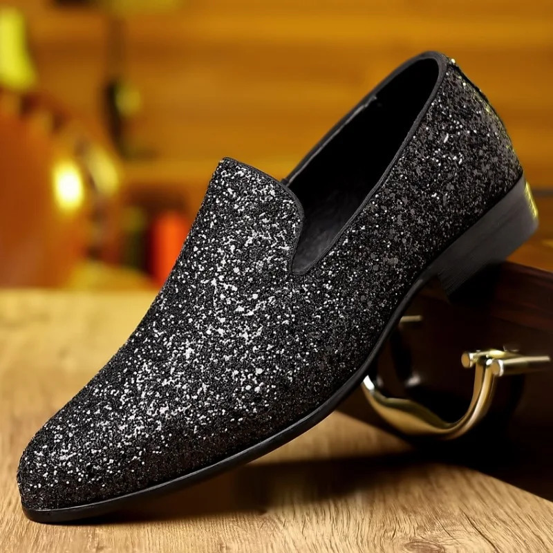 Loafers Men Shoes Gold Silver Sequin Wedding Shoes Fashion Slip on Flats High Quality Men Formal Party Shoes 260305