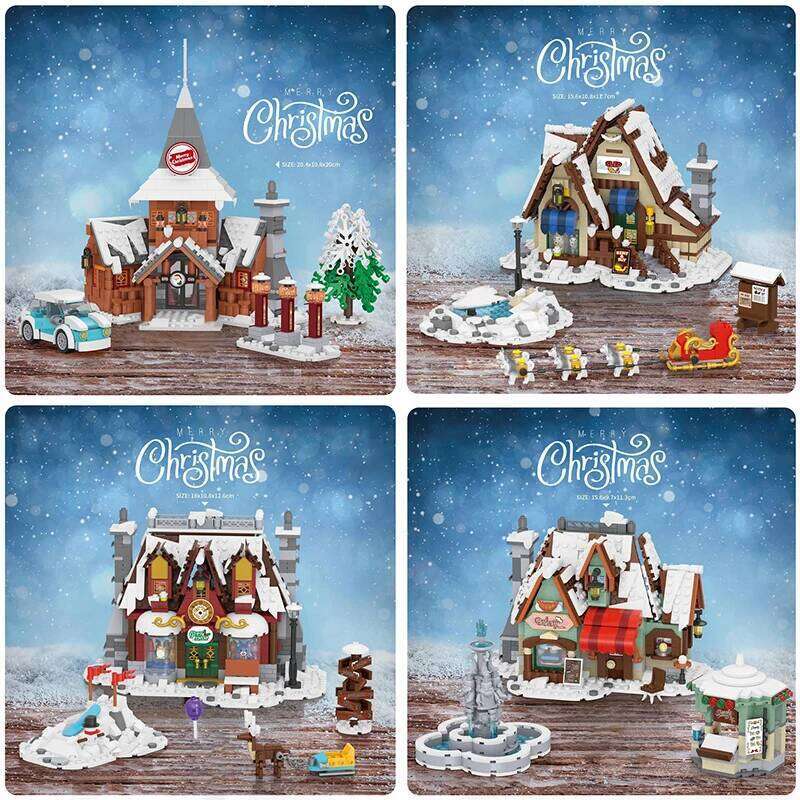 Loz Mini Street View Winter Town Santa Claus Home Building Block DIY Sled Cake Shop Assembly Decor Toys For Kids Xmas Gifts Z260305