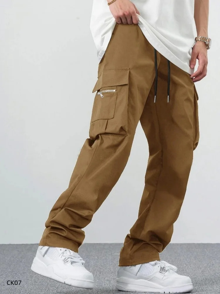 mens workwear pants mens loose straight leg casual pants mens drawstring workwear pocket pants 260305