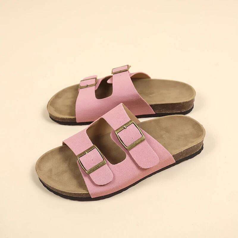 Women's Flat Outdoor Beach Casual Man Sliders Thick Leather Cork Sole Sandals and Slippers