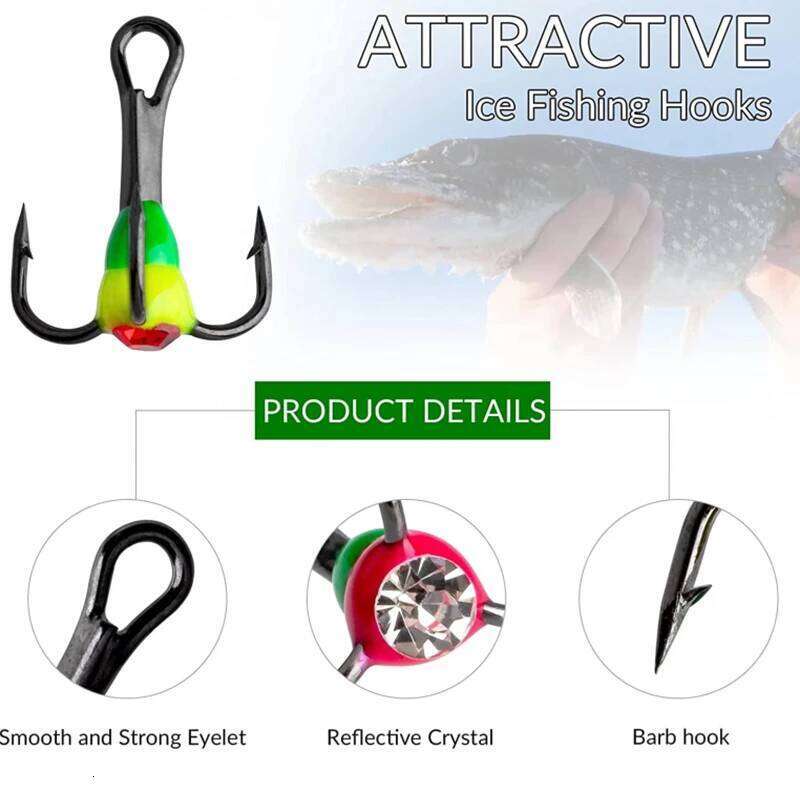 5PCS/10PCS Ice Fishing Treble Hook High Tackle Tool Carbon Steel Sinking Bait Winter Lures S260305