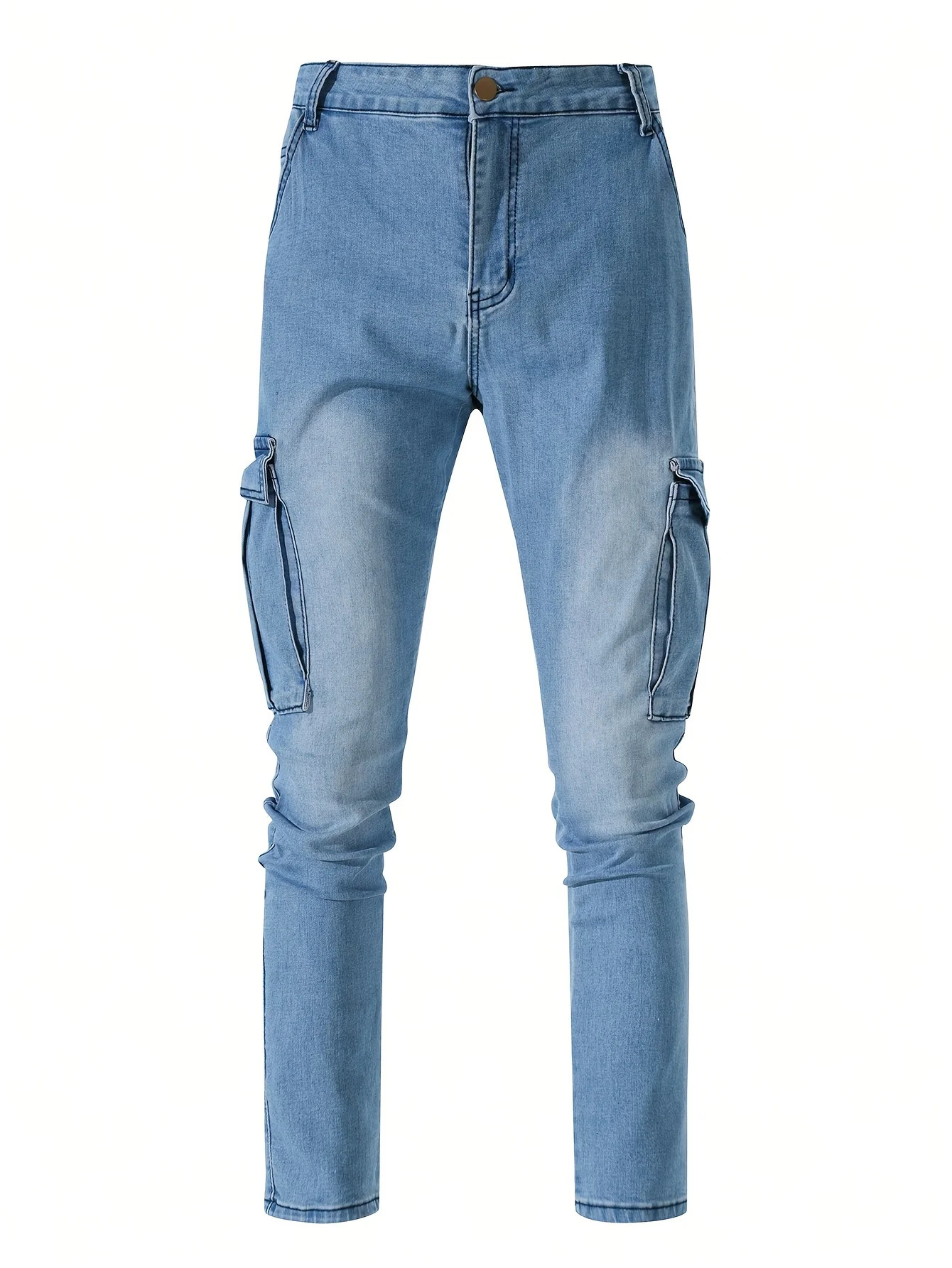 Mens jeans with side pockets casual denim straight striped mens multi pocket pencil pants 260228