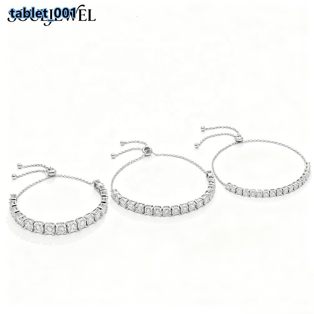 S925 Sterling Silver Rhodium Plated GRA Certified Moissanite Tennis Bracelet Cut Adjustable Slider Design Luxury Daily Wear
