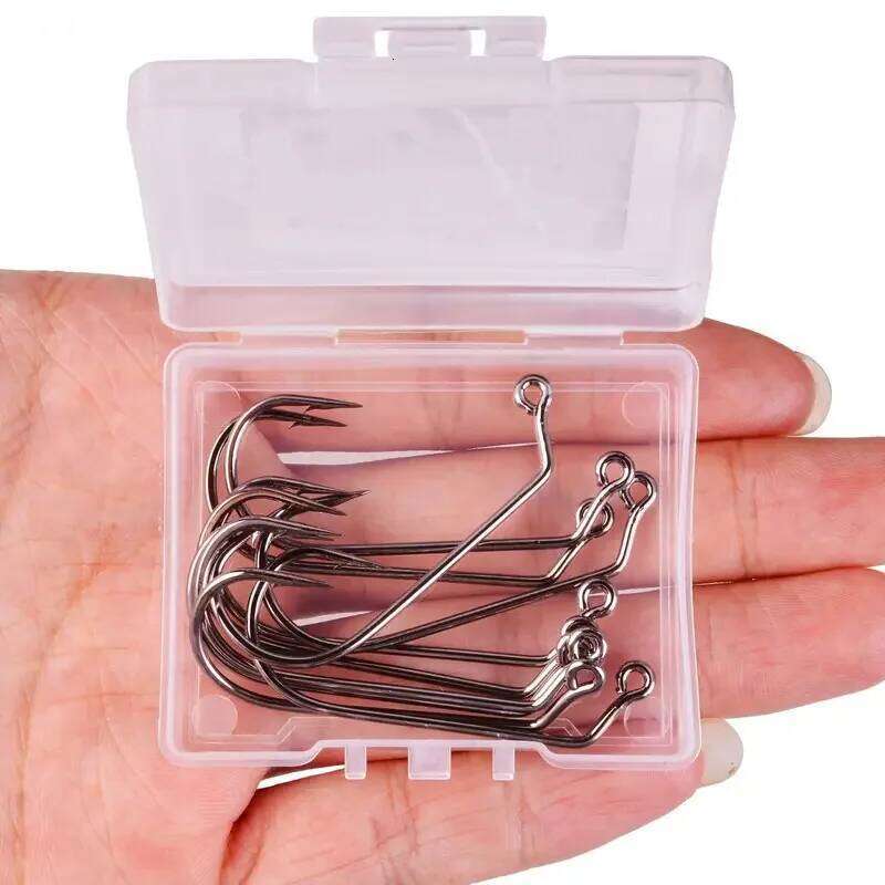 15pcs High Carbon Steel Jig Fishing Hooks 60 Degree Offset Eye Shank for Saltwater Bass Jigging - Black Nickel Finish Strong S260305