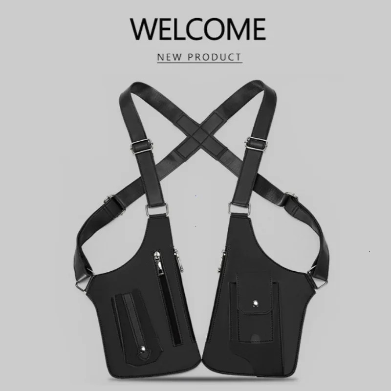 Mens Tactical Vest Bag High Quality PU Leather Man Chest Bag Phone Pouch Vintage Underarm Back Pack Bags 260305