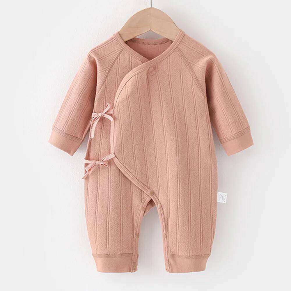 Newborn Onesie Cotton Solid Color Spring Autumn Winter Unisex Long Sleeve Baby Boy Girl Rompers 0-3 Months Hospital Clothes Z260306
