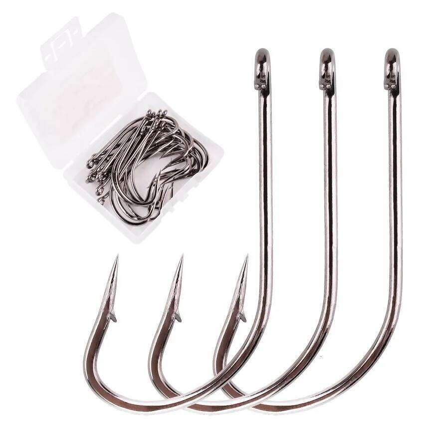 20pcs/box Fishing Carbon Steel Long Shank Saltwater Hook Barbed Ocean Fish Jig Hooks Size 6#-4/0# Sea Fishhook Y260305