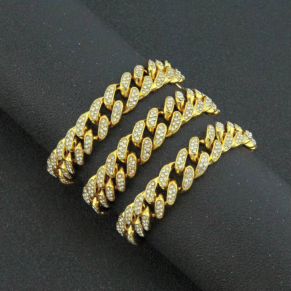 Unique Rose Gold Plated Alloy Rhinestone Mens Hiphop Fashion Chain Link Bracelet for Party Lovers