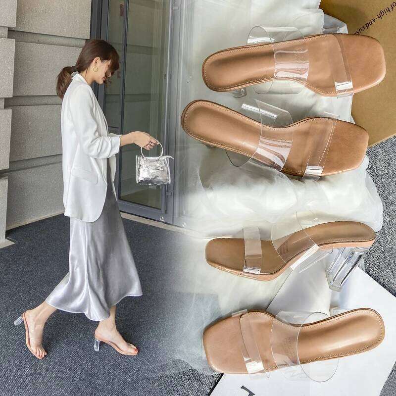 Women PVC Jelly Crystal Chunky Heel Transparent Sandals Fashion Sexy Summer High Heels Sandalias Female Pumps Zapatillas Mujer