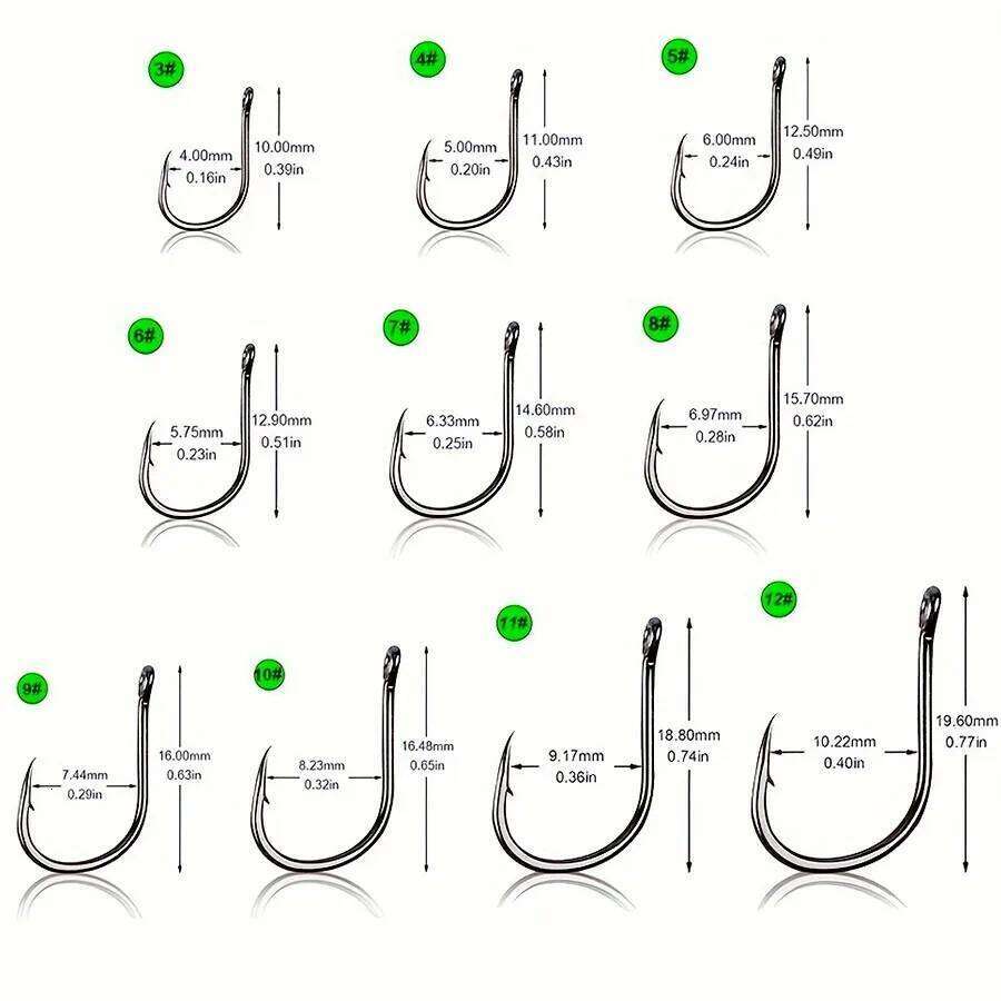 500pcs Small Size Freshwater Fishhook Fishing Set, Carbon Steel Worm Bait Jig Fish Hooks with Plastic Box S260305
