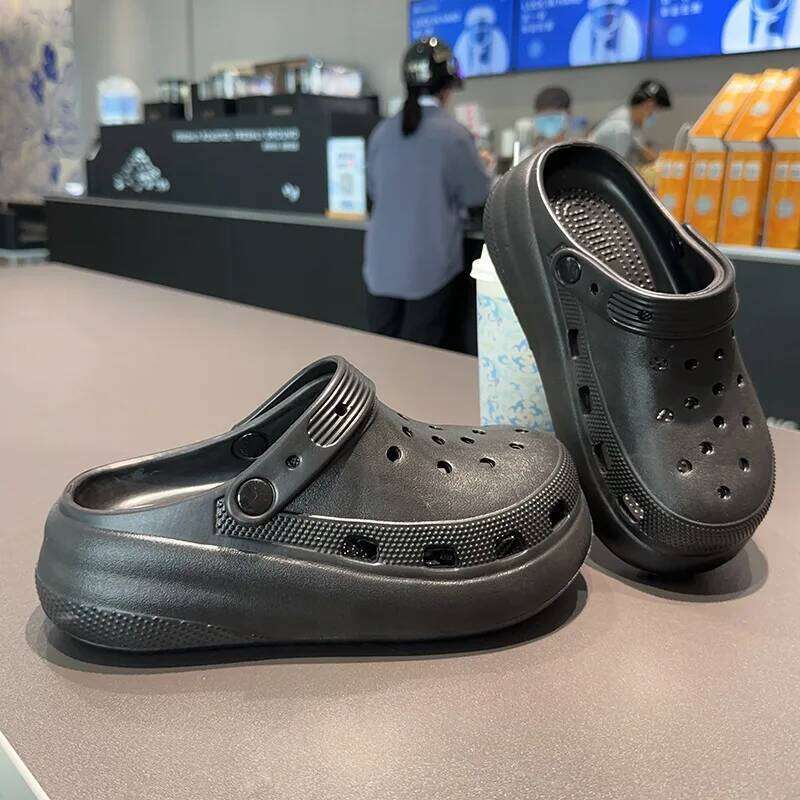 2026 Foam Fur Men and Women Height Increase Coarse Heel Breathable Hole Beach Couple Outer Shoes