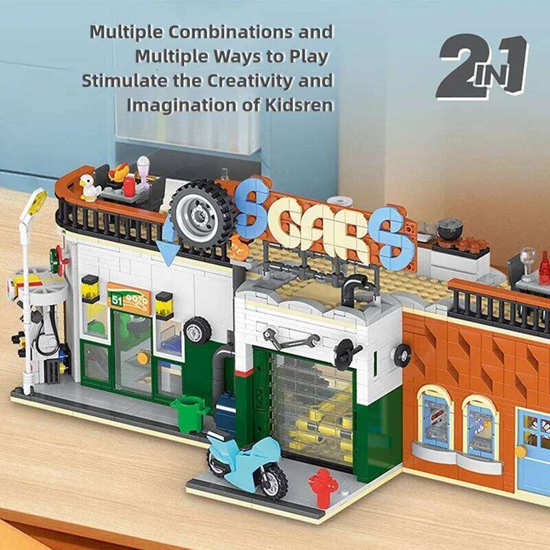 1637PCS Cities Repair Shop Building Blocks Classic City Street View Model Bricks Desktop Decoration Toys For Kids Holiday Gifts Z260305